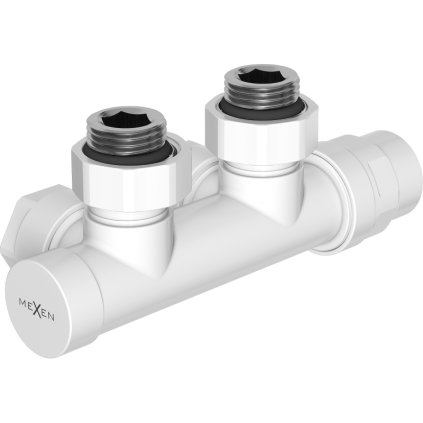 Mexen Uni-term, úhlový ventil pro radiátor s roztečí 50mm, oboustranný, bílá, W907-000-20