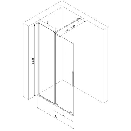 293058 mexen velar posuvne dvere do otvoru typ walk in 150 cm 8mm cire sklo biela 871 150 000 03 20