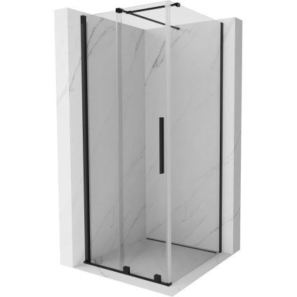 Mexen Velar, sprchový kout s posuvnými dveřmi 90(dveře) x 90(stěna) cm, 8mm čiré sklo, černá matná, 871-090-090-01-70