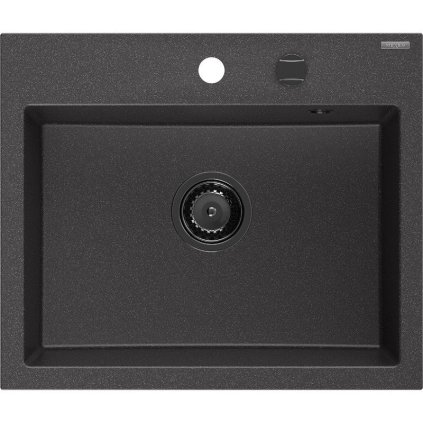 Mexen Oscar, 1-komorový granitový dřez 580x490x205 mm, černá skvrnitá, 6519581000-76-B
