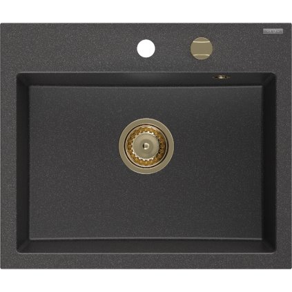 Mexen Oscar, 1-komorový granitový dřez 580x490x205 mm, černá skvrnitá, 6519581000-76-G