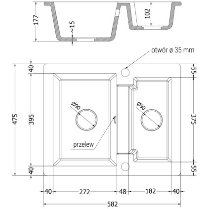 277758 mexen carlos 1 5 komorovy granitovy drez 582x475x177 mm a drezova bateria duo seda 6518 71 671701 57 g