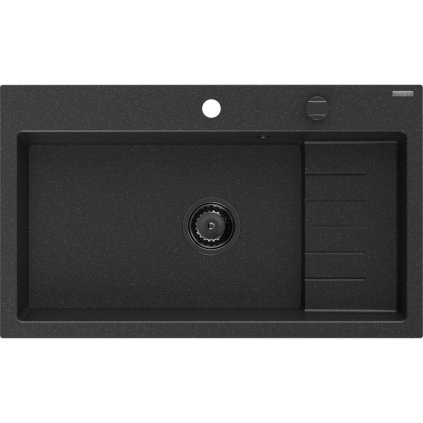 Mexen Omar, 1-komorový granitový dřez 800x480x210 mm, černá-stříbrná metalíza, grafitový sifon, 6520801005-73-B