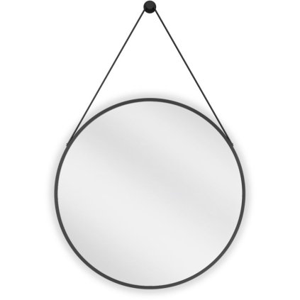 Mexen String, kulaté koupelnové zrcadlo na pásku 60 cm, barva rámu černá matná, 9854-060-060-000-70