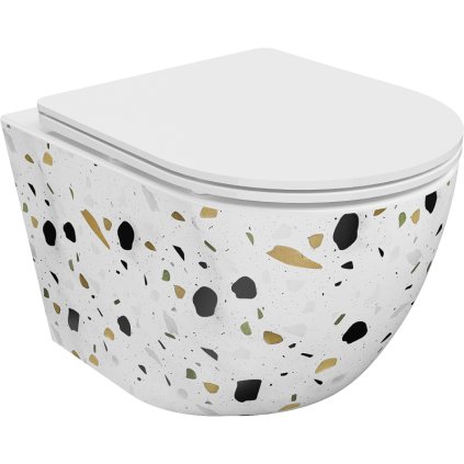 Mexen Lena, závěsná WC mísa Rimless s duroplastovým sedátkem s pomalým zavíráním, bílá-terazzo vzor, ​​30224096