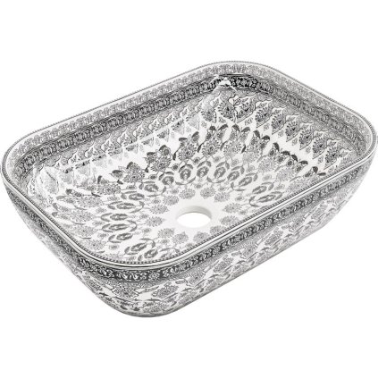 Mexen Rita, umyvadlo na desku 455x325x135 mm, bílá-černý vzor, ​​21084586