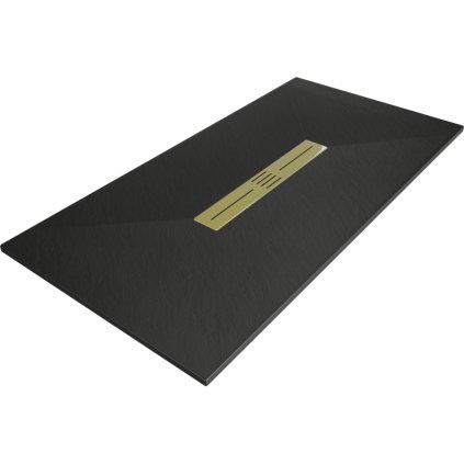 Mexen Toro, SMC obdélníková sprchová vanička 200 x 70 cm, černá, zlatá krytka, 43707020-G