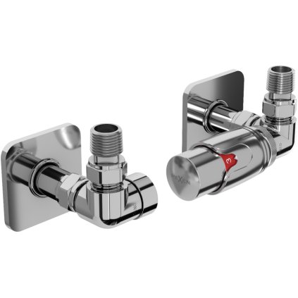 Mexen G00, axiální ventil G1/2" s hranatými krytkami a termostatickou hlavicí M30x1,5 mm, chromová, W903-900-909-01