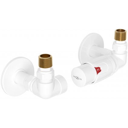 Mexen G00, axiální ventil G1/2" s kulatými krytkami a termostatickou hlavicí M30x1,5 mm, bílá, W903-900-904-20