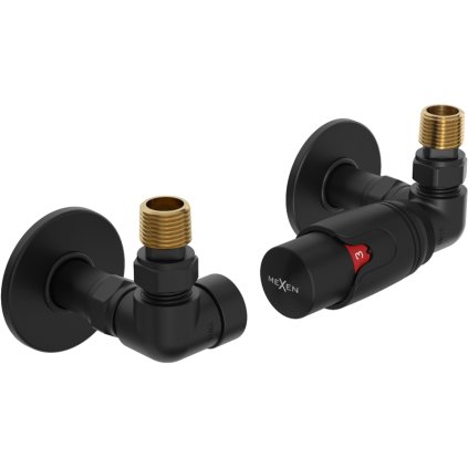 Mexen G00, axiální ventil G1/2" s kulatými krytkami a termostatickou hlavicí M30x1,5 mm, černá matná, W903-900-904-70