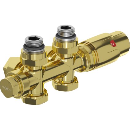 Mexen G00, termostatická souprava Duplex, úhlové/rovné připojení DN50, zlatá lesklá, W908-900-50