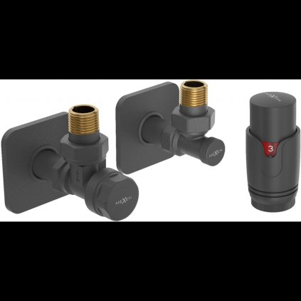 Mexen G00, úhlový ventil G 1/2" s krytkou a termostatickou hlavicí M30x1,5 mm, antracitová, W901-900-909-66