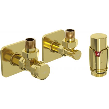Mexen G00, úhlový ventil G 1/2" s krytkou a termostatickou hlavicí M30x1,5 mm, zlatá lesklá, W901-900-909-50
