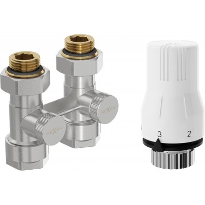 Mexen G02, termostatická sada DN50, úhlová 1/2"x16 mm a termostatická hlavice M30x1,5 mm, ocelová, W912-016-928-01