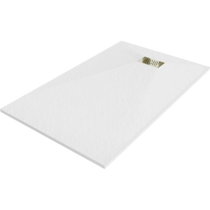 Mexen Hugo, obdélníková sprchová vanička SMC 150 x 80 cm, bílá, zlatá krytka, 42108015-G