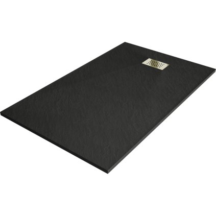 Mexen Hugo, obdélníková sprchová vanička SMC 150 x 90 cm, černá, zlatá krytka, 42709015-G