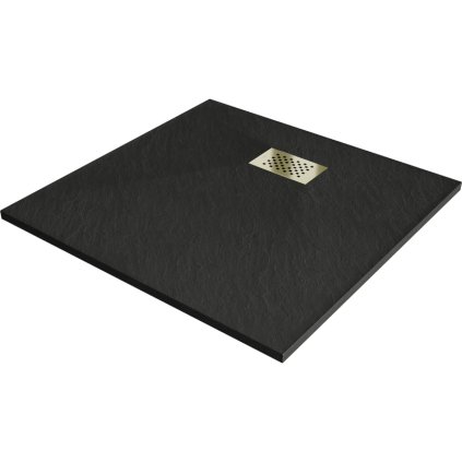 Mexen Hugo, čtvercová sprchová vanička SMC 80 x 80 cm, černá, zlatá krytka, 42708080-G