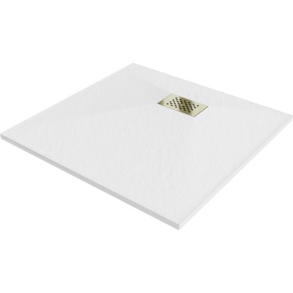 Mexen Hugo, čtvercová sprchová vanička SMC 90 x 90 cm, bílá, zlatá krytka, 42109090-G