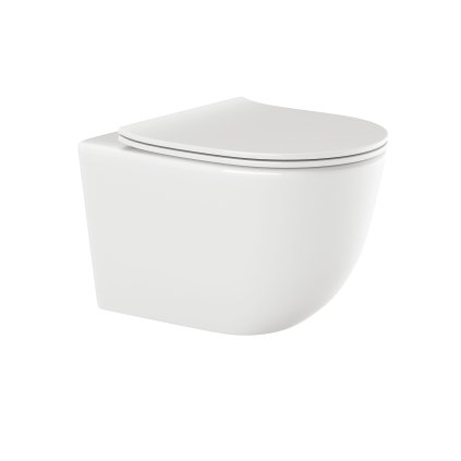 Invena Tinos, závěsná WC mísa Rimless 495x365x360 mm + SLIM toaletní sedátko s pomalým zavíráním, bílá lesklá, INV-CE-91-001-W