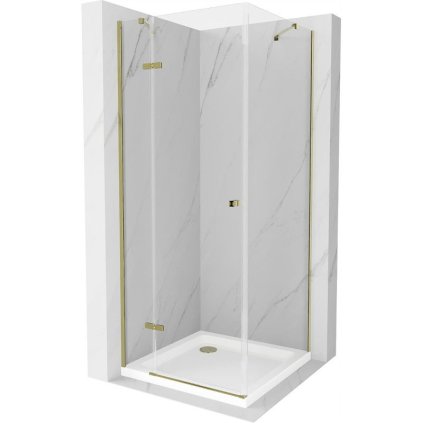 Mexen Roma sprchový kout 70 x 70 cm, 6mm sklo, zlatý profil-čiré sklo + slim sprchová vanička 5cm, 854-070-070-50-00-4010