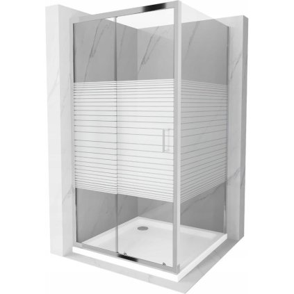 Mexen Apia posuvný sprchový kout 90 x 90 cm, 5mm sklo, chromový profil-čiré sklo/pásy + slim sprchová vanička 5cm, 840-090-090-01-20-4010