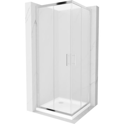 Mexen Rio čtvercový sprchový kout 80 x 80 cm, 5mm sklo, sklo námraza, chromový profil + slim sprchová vanička 5cm, 860-080-080-01-30-4010