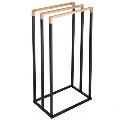 Erga Bila, 3-ramenný věšák na ručníky na postavení 45x29x94 cm, černá matná-hnědá, ERG-YKA-P.BILA3-BLK