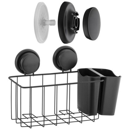 Erga Gavi, koupelnový koš na kosmetiku 30x12x19 cm na přísavky, černá matná, ERG-YKA-CH.GAVI-PP-KP-BLK
