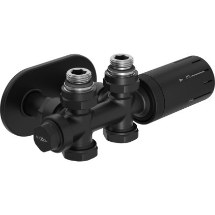 Mexen Duplex G05, úhlový/přímý termostatický set s kulatým krytem R, DN50, černá matná, W908-958-905-70