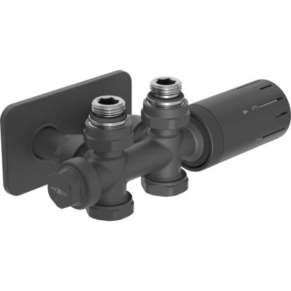 Mexen Duplex G05, úhlová/přímá termostatická souprava s hranatou krytkou S, DN50, antracitová matná, W908-958-910-66