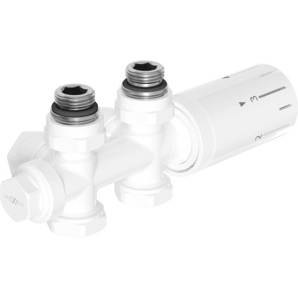 Mexen duplex G05, úhlová/přímá termostatická souprava s připojením DN50, bílá, W908-958-20