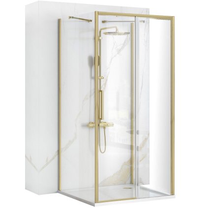 Rea Rapid Slide, 3-stěnný sprchový kout s posuvnými dveřmi 110(dveře) x 80(stěna) x 195 cm, 6mm čiré sklo, zlatý matný profil, KPL-04710
