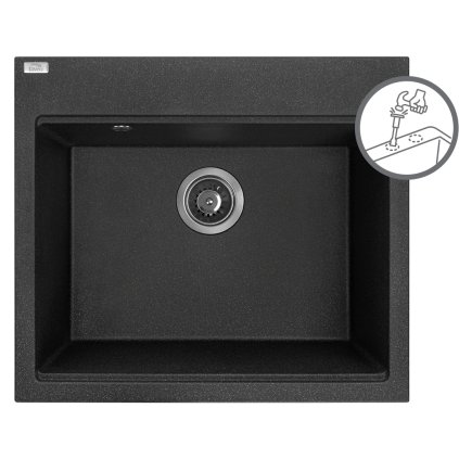Laveo Tau, 1-komorový granitový dřez 570x500x215 mm, černá, LAV-SBT_710Y