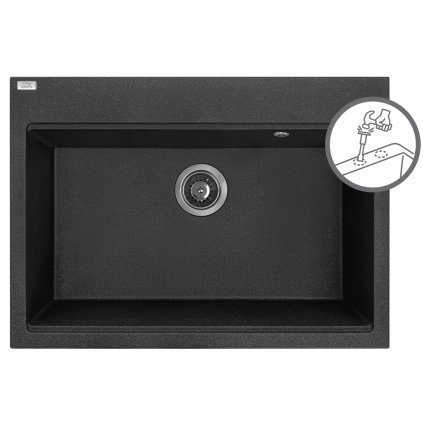 Laveo Tau, 1-komorový granitový dřez 700x500x215 mm, černá, LAV-SBT_7107