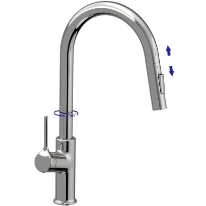 Invena Farsala, dřezová baterie s výsuvnou 2-funkční výlevkou h-433, chromová, INV-BZ-40-U01-S