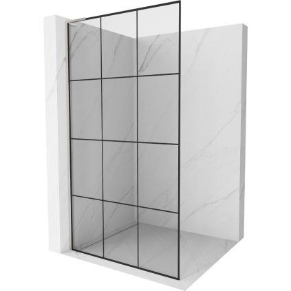 Mexen Kioto L, sprchová zástěna Walk-In 100 x 200 cm, 8mm čiré sklo černý vzor, ​​broušená ocel profil, 800-100-103-97-77