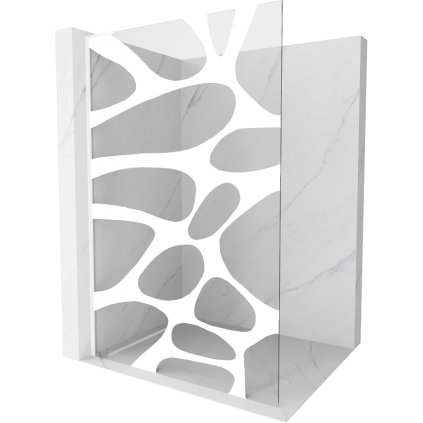 Mexen Kioto L, sprchová zástěna Walk-In 110 x 200 cm, 8mm čiré sklo bílý vzor, ​​bílý profil, 800-110-103-20-97