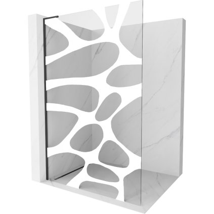 Mexen Kioto L, sprchová zástěna Walk-In 110 x 200 cm, 8mm čiré sklo bílý vzor, černý profil, 800-110-103-70-97