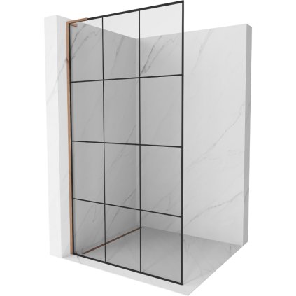 Mexen Kioto L, sprchová zástěna Walk-In 110 x 200 cm, 8mm čiré sklo černý vzor, ​​růžové zlato profil, 800-110-103-60-77