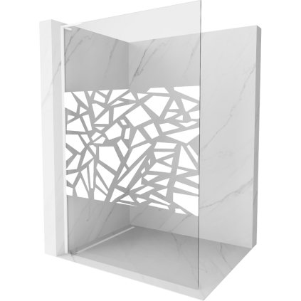 Mexen Kioto L, sprchová zástěna Walk-In 120 x 200 cm, 8mm čiré sklo bílý vzor, ​​bílý profil, 800-120-103-20-85