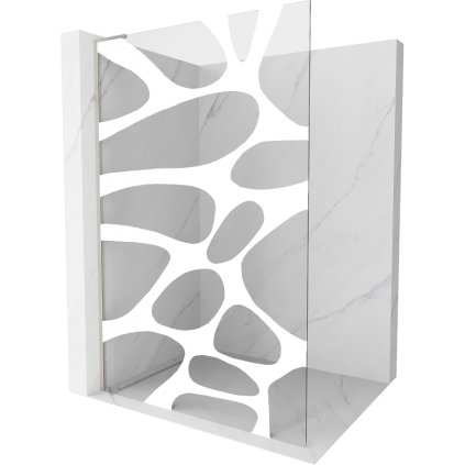 Mexen Kioto L, sprchová zástěna Walk-In 120 x 200 cm, 8mm čiré sklo bílý vzor, ​​broušená ocel profil, 800-120-103-97-97