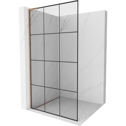 Mexen Kioto L, sprchová zástěna Walk-In 120 x 200 cm, 8mm čiré sklo černý vzor, ​​měděný matný profil, 800-120-103-65-77