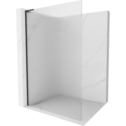 Mexen Kioto L, sprchová zástěna Walk-In 70 x 200 cm, 8mm sklo s žebrovým vzorem, černý profil, 800-070-103-70-09