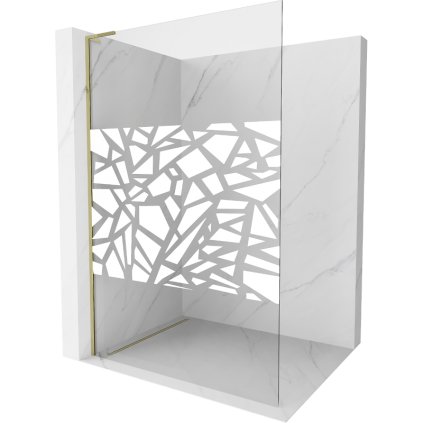 Mexen Kioto L, sprchová zástěna Walk-In 80 x 200 cm, 8mm čiré sklo bílý vzor, ​​zlatý lesklý profil, 800-080-103-50-78