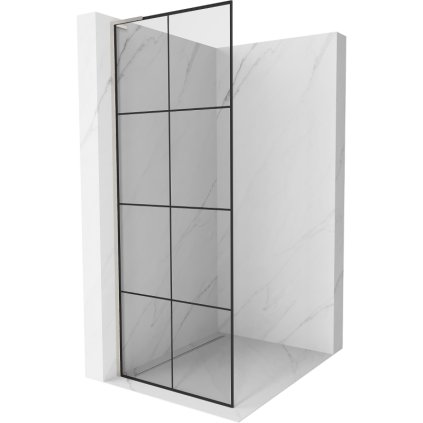 Mexen Kioto L, sprchová zástěna Walk-In 80 x 200 cm, 8mm čiré sklo černý vzor, ​​broušená ocel profil, 800-080-103-97-77