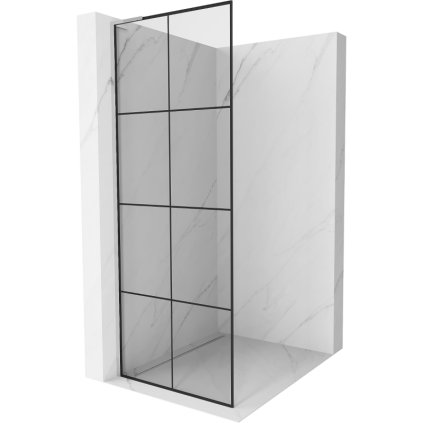 Mexen Kioto L, sprchová zástěna Walk-In 80 x 200 cm, 8mm čiré sklo černý vzor, ​​chromový profil, 800-080-103-01-77