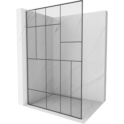 Mexen Kioto L, sprchová zástěna Walk-In 90 x 200 cm, 8mm čiré sklo černý vzor, ​​broušená ocel profil, 800-090-103-97-78
