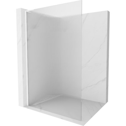 Mexen Kioto L, sprchová zástěna Walk-In 90 x 200 cm, 8mm sklo s žebrovým vzorem, bílý profil, 800-090-103-20-09