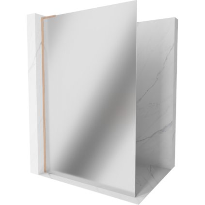 Mexen Kioto L, sprchová zástěna Walk-In 90 x 200 cm, 8mm sklo vzor zrcadlo, měděný matný profil, 800-090-103-65-50