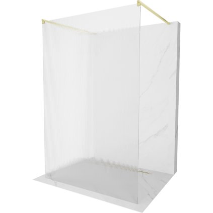 Mexen Kioto, sprchová zástěna Walk-In 100 x 200 cm, 8mm sklo s žebrovým vzorem, zlatý matný profil, 800-100-002-55-09